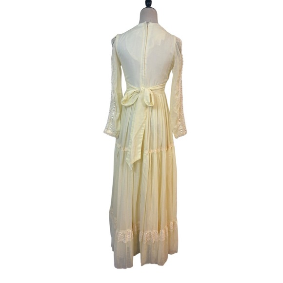Vtg Gunne Sax Maxi Dress Butter Yellow Cream Long Sleeve Embroidered Lace Sz 9 - Picture 7 of 12